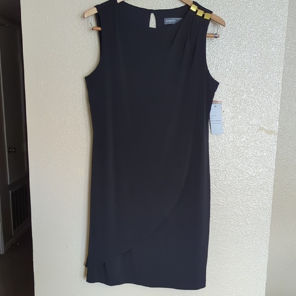 Donna Ricco LBD Gold Shoulder Accent, Sleeveless, Flattering Top Layer - Picture 4 of 12